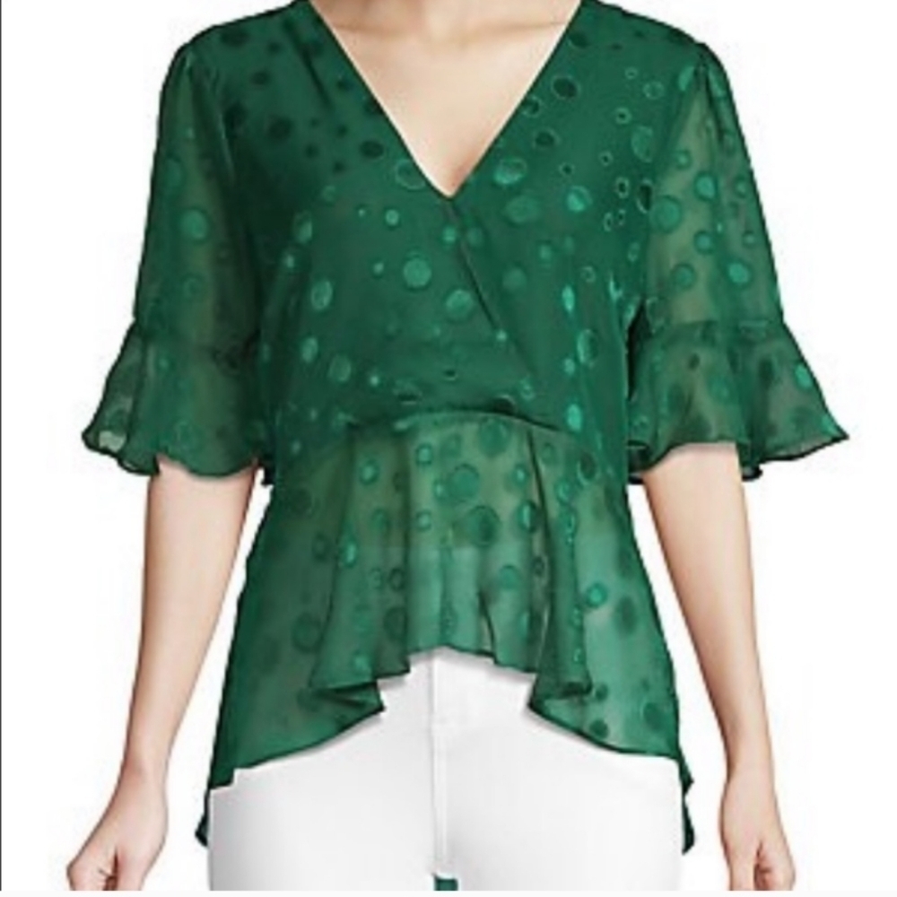 Highline Collective Double V Neck Green Blouse Size - Small
